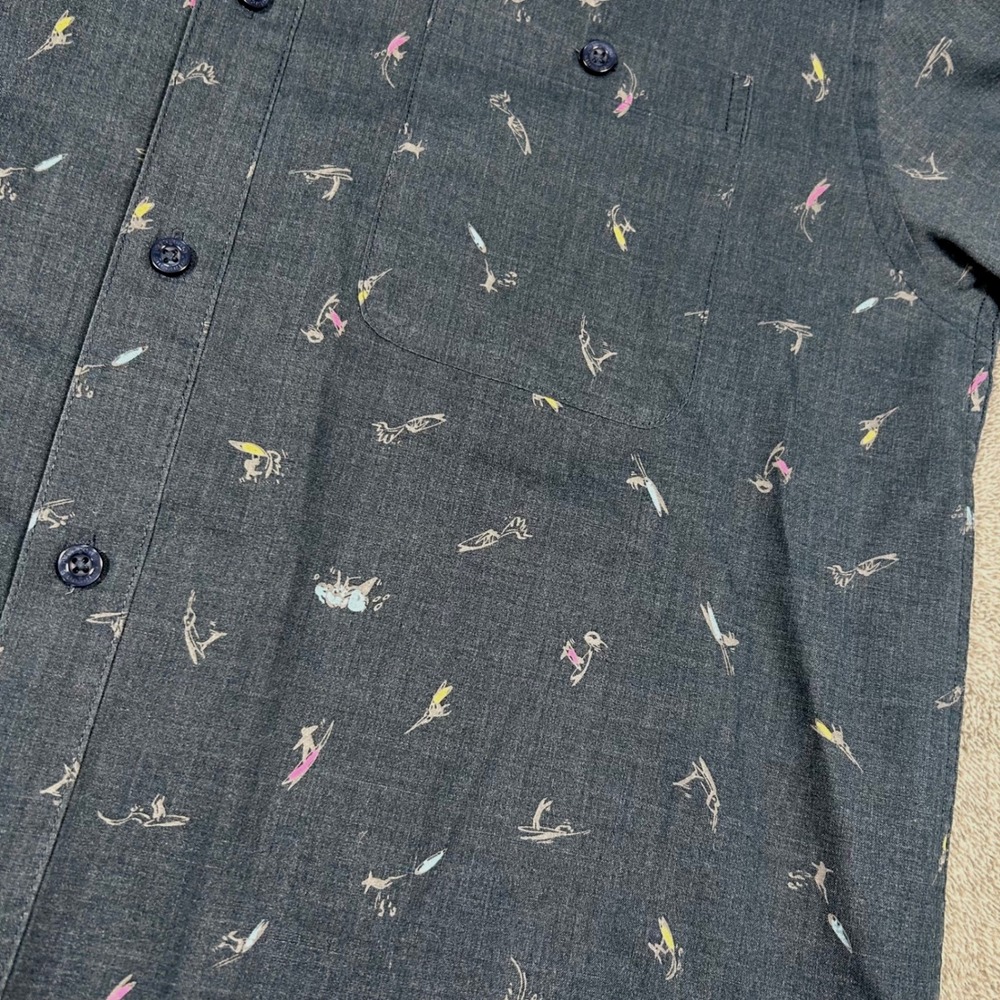 Patagonia Button Down Short Sleeve Mens Surfer Print Organic Cotton Shirt Navy M - Picture 5 of 11